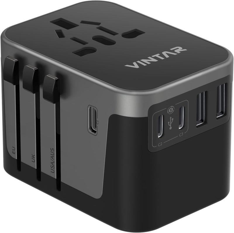 VINTAR محول سفر عالمي، محول طاقة دولي مع 6A 3 USB C و 2 USB، محول أساسي للسفر، محول مقبس عالمي لأوروبا المملكة المتحدة الولايات المتحدة أستراليا (نوع C/G/A/I) - Image 1